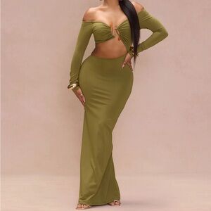NEW FashionNova Olive Cut Out Maxi Dress